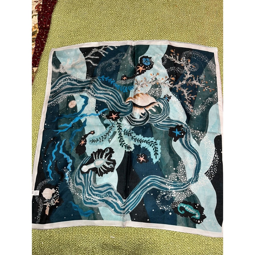 silk scarves lot of‎ 3 , 1 handrolled scarf , ocean , geometric , floral - Picture 12 of 15